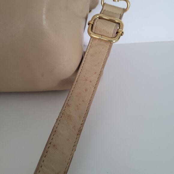Tory Burch Geniue Leather Tan Beige Foldover Flap Shoulder Bag Purse Medium Fair - Picture 7 of 11